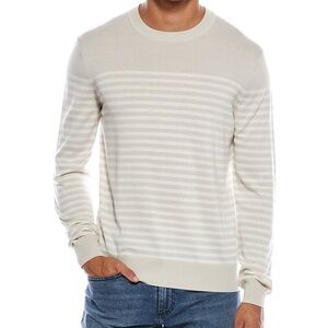 Theory Men's Striped Crewneck Regal beige and light gray Merino Wool Sweater